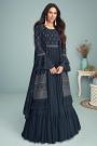 Ready To Wear Deep Prussian Blue Georgette Embellished Anarkali Dress