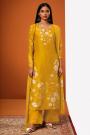 Yellow Floral Printed Silk Salwar Suit