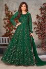 Dark Green Net Embellished Anarkali Dress