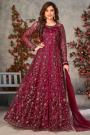 Deep Red Net Embellished Anarkali Dress