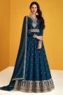 Prussian Blue Silk Embellished Anarkali Dress