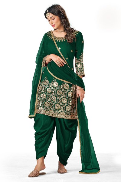 Bottle Green Silk Crafted Patiala Style Salwar Suit