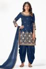 Prussian Blue Silk Crafted Patiala Style Salwar Suit