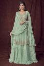 Mint Green Georgette Embroidered Sharara  Suit With Dupatta