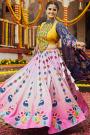 Yellow & Pink Printed & Embellished Cotton Lehenga Set For Navratri