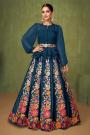 Ready To Wear Prussian Blue Georgette Floral Embroidered Top & Skirt Set