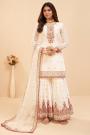 Off White Georgette Embroidered Sharara Suit