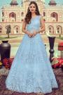 Stunning Blue Embroidered Indo-western Dress / Gown With Dupatta