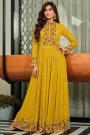 Ready To Wear Mustard Embroidered Georgette Anarkali Dress With Dupatta