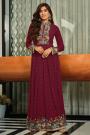 Ready To Wear Maroon Embroidered Georgette Anarkali Dress With Dupatta
