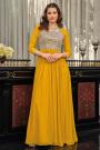 Mustard Embellised Georgette Anarkali Dress With Dupatta