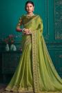 Lime Green  Silk Embroidered Saree