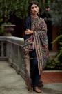 Navy Blue Velvet Embroidered Suit With Woven Silk Patola Print Dupatta