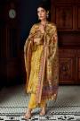 Mustard Velvet Embroidered Suit With Woven Silk Dupatta