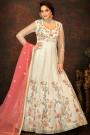 Ivory Net Embroidered Anarkali Suit With Dupatta