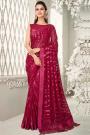 Fuchsia Red Sequin Embellished Georgette Saree