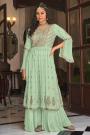 Pastel Green Embroidered Georgette Sharara Set With Dupatta