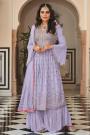 Lavender Embroidered Georgette Sharara Set With Dupatta