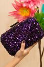 Deep Purple Sequin Embroidered Clutch Bag