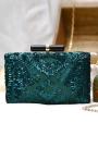 Bottle Green Sequin Embroidered Clutch Bag