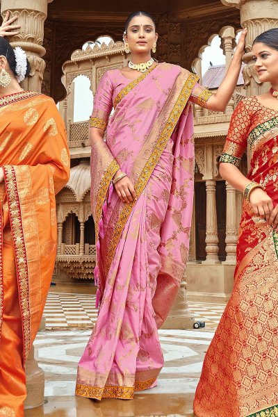 Mauvey Pink Banarasi Silk Woven Saree