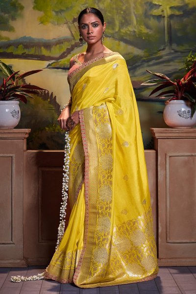 Yellow Woven Silk Saree