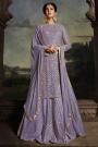 Lavender Net Embroidered Kurti Set With Flared Palazzo