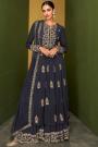 Navy Grey Embroidered Georgette Anarkali With Palazzo