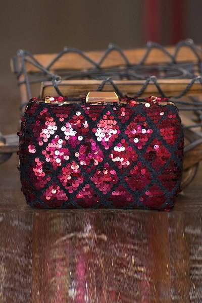 Black & Maroon Sequin Embroidered Clutch Bag