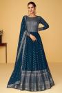 Prussian Blue Georgette Embellished Anarkali Dress