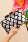 Black & Silver Sequin Embroidered Clutch Bag