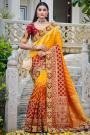 Yellow & Red Ombre Banarasi Silk Saree