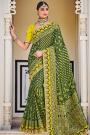 Forest Green & Yellow Banarasi Silk Saree