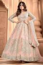 Peach Pink Embroidered Party Wear Anarkali Suit