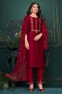 Ready To Wear Red Embroidered Silk Kurta Set