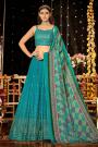 Ready To Wear Turquoise Georgette  Embroidered Lehenga Set