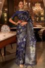Navy Blue Handloom Weaved Satin Silk Saree