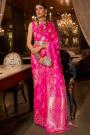 Magenta Pink Handloom Weaved Satin Silk Saree