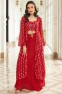 Ready To Wear Red Georgette Indo-Western Embellished 3-Piece Attire