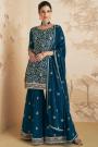 Prussian Blue Georgette Embroidered Sharara Suit