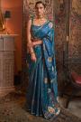 Prussian Blue Satin Silk Zari Weaved Saree