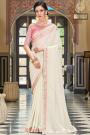 White & Pink Silk Embellished Border Saree