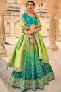 Lime Green & Turquoise Silk Embellished Lehenga Set