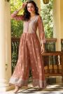 Ready To Wear Soft Brown Embroidered Chinon Indo-Western Jumpsuit