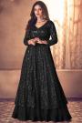 Black Embellished Georgette Anarkali With Skirt & Dupatta
