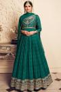 Dark Green Bandhani Print Silk-Chiffon Embroidered Anarkali Dress