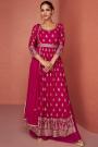 Fuchsia Pink Embellished Indo-Western Georgette Anarkali Suit With Palazzo