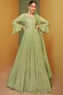 Pastel Green Embroidered Georgette Anarkali Dress With Skirt