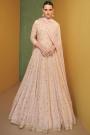 Beige Peach Embroidered Georgette Anarkali Dress With Skirt