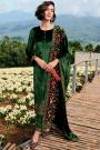 Ready To Wear Plush Velvet Kashmiri Bottle Green Embroidered Kurta Set